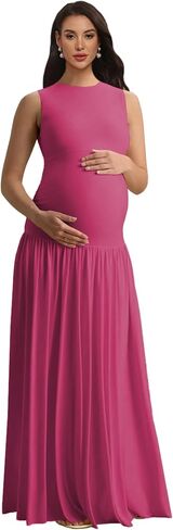 Satin Maternity Photoshoot Dress Sleeveless Pleated Baby Shower Dresses in Kuwait