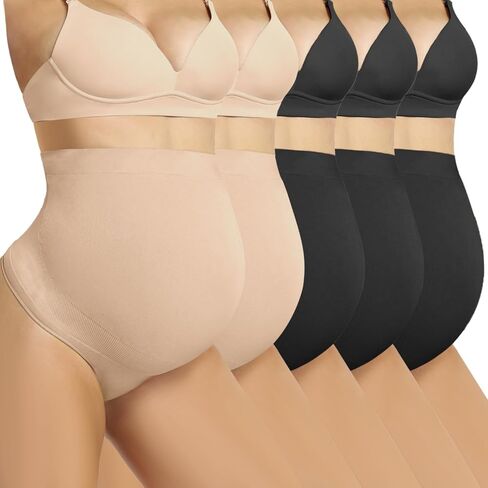 5-Pack Maternity Underwear Thongs Panties with Belly Support for Pregnant Women - Seamless Shapewear for Pregnancy in Saudi Arabia