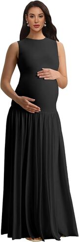 Satin Maternity Photoshoot Dress Sleeveless Pleated Baby Shower Dresses in Kuwait
