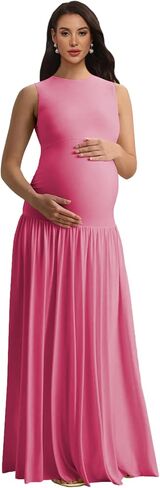 Satin Maternity Photoshoot Dress Sleeveless Pleated Baby Shower Dresses in Kuwait