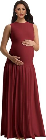Satin Maternity Photoshoot Dress Sleeveless Pleated Baby Shower Dresses in Kuwait