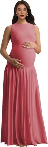 Satin Maternity Photoshoot Dress Sleeveless Pleated Baby Shower Dresses in Kuwait