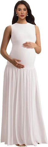 Satin Maternity Photoshoot Dress Sleeveless Pleated Baby Shower Dresses in Kuwait