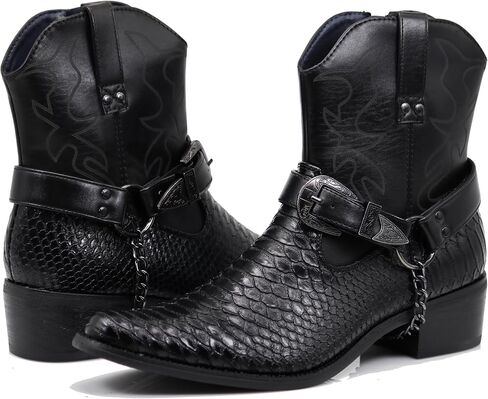 Enzo Romeo EZJ Men's Western Cowboy Motorcycle Ankle Boots with Alligator Prints in Kuwait