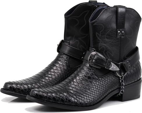 Enzo Romeo EZJ Men's Western Cowboy Motorcycle Ankle Boots with Alligator Prints in Kuwait