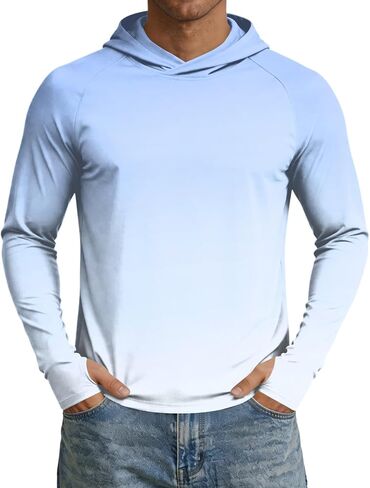 Mens Rash Guard Long Sleeve Fishing Shirts UPF 50+ Cooling with Hooded Tops for Workout Running with Thumb Holes in Saudi Arabia