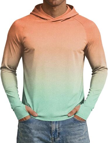 Mens Rash Guard Long Sleeve Fishing Shirts UPF 50+ Cooling with Hooded Tops for Workout Running with Thumb Holes in Saudi Arabia