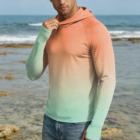 Mens Rash Guard Long Sleeve Fishing Shirts UPF 50+ Cooling with Hooded Tops for Workout Running with Thumb Holes in Saudi Arabia