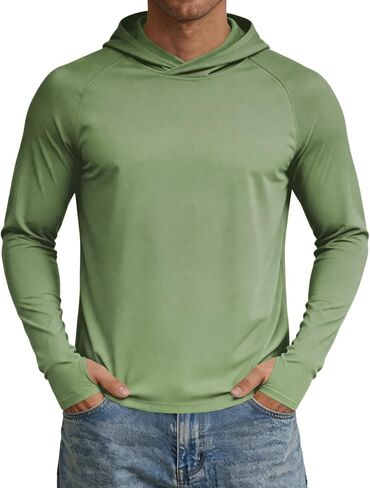 Mens Rash Guard Long Sleeve Fishing Shirts UPF 50+ Cooling with Hooded Tops for Workout Running with Thumb Holes in Saudi Arabia