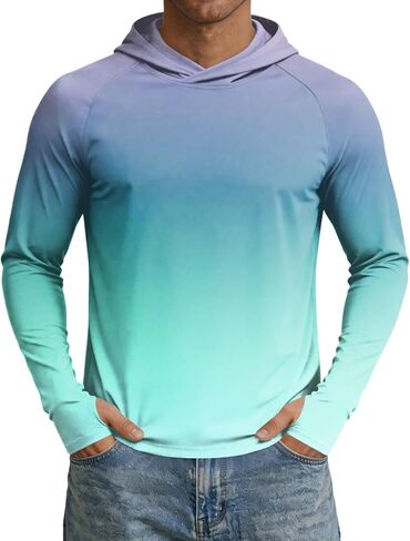 Mens Rash Guard Long Sleeve Fishing Shirts UPF 50+ Cooling with Hooded Tops for Workout Running with Thumb Holes in Saudi Arabia