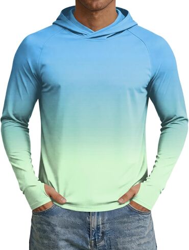 Mens Rash Guard Long Sleeve Fishing Shirts UPF 50+ Cooling with Hooded Tops for Workout Running with Thumb Holes in Saudi Arabia