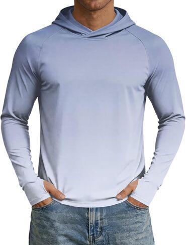 Mens Rash Guard Long Sleeve Fishing Shirts UPF 50+ Cooling with Hooded Tops for Workout Running with Thumb Holes in Saudi Arabia