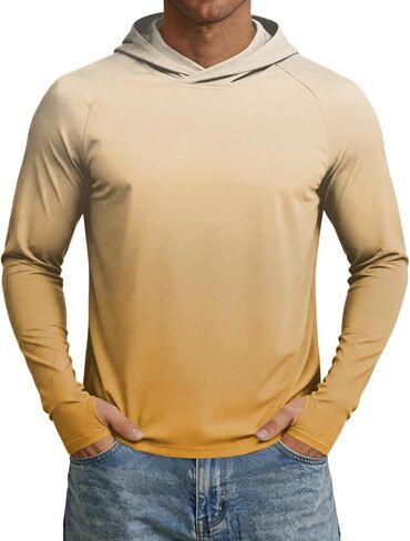 Mens Rash Guard Long Sleeve Fishing Shirts UPF 50+ Cooling with Hooded Tops for Workout Running with Thumb Holes in Saudi Arabia