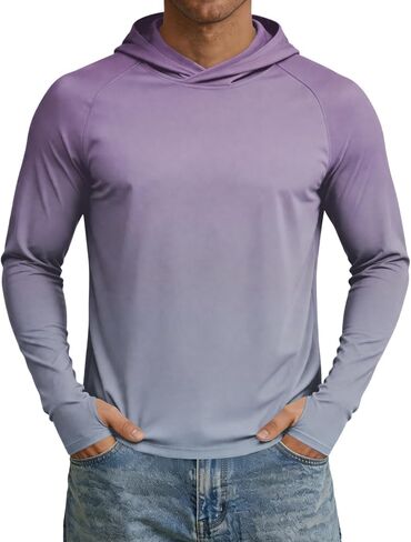 Mens Rash Guard Long Sleeve Fishing Shirts UPF 50+ Cooling with Hooded Tops for Workout Running with Thumb Holes in Saudi Arabia