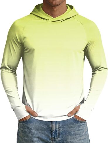 Mens Rash Guard Long Sleeve Fishing Shirts UPF 50+ Cooling with Hooded Tops for Workout Running with Thumb Holes in Saudi Arabia
