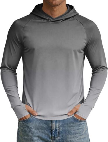 Mens Rash Guard Long Sleeve Fishing Shirts UPF 50+ Cooling with Hooded Tops for Workout Running with Thumb Holes in Saudi Arabia