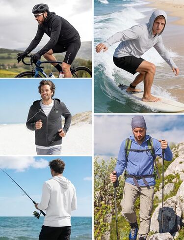 Roadbox Men's UPF 50+ Sun Hoodie Jacket, Full Zip UV Protection Long Sleeve Shirt, Lightweight Breathable for Fishing Hiking in Kuwait