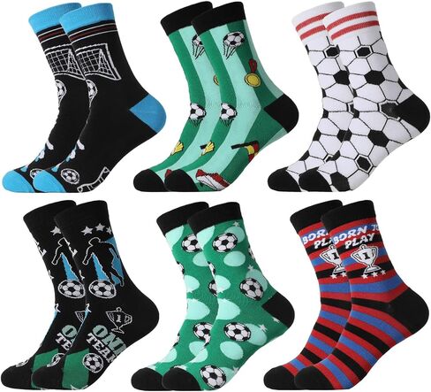 6 Pairs Funny Soccer Socks for Men Youth Novelty Athletic Foofball Themed Cotton Crew Socks Casual Funny Gifts for Soccer Lovers Team Player Coach Fans Party Favors in Saudi Arabia
