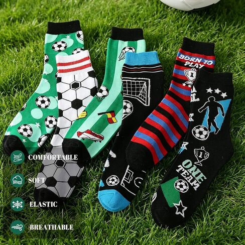 6 Pairs Funny Soccer Socks for Men Youth Novelty Athletic Foofball Themed Cotton Crew Socks Casual Funny Gifts for Soccer Lovers Team Player Coach Fans Party Favors in Saudi Arabia