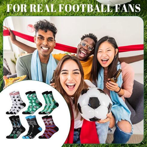 6 Pairs Funny Soccer Socks for Men Youth Novelty Athletic Foofball Themed Cotton Crew Socks Casual Funny Gifts for Soccer Lovers Team Player Coach Fans Party Favors in Saudi Arabia