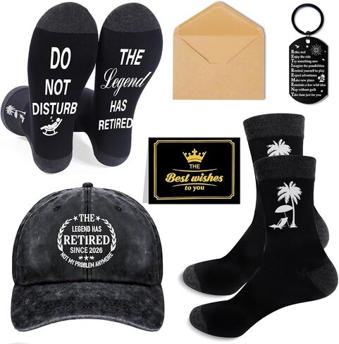Funny Retirement Gifts for Men - 4 Pcs 2026 Retirement Gifts for Men, Baseball Cap Socks Keychain Greeting Card Gift Set Unique Retired Gift Ideas for Dad Husband Friend Grandpa Coworker in Kuwait
