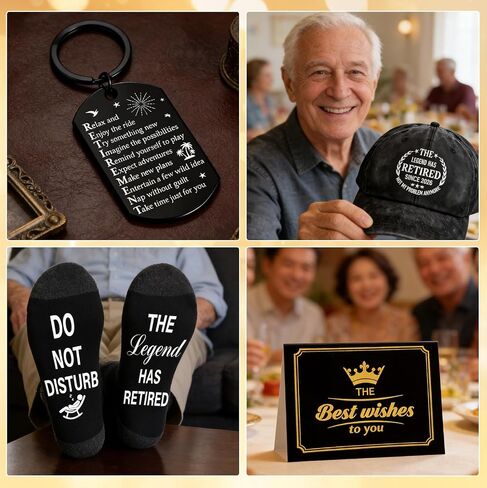 Funny Retirement Gifts for Men - 4 Pcs 2026 Retirement Gifts for Men, Baseball Cap Socks Keychain Greeting Card Gift Set Unique Retired Gift Ideas for Dad Husband Friend Grandpa Coworker in Kuwait