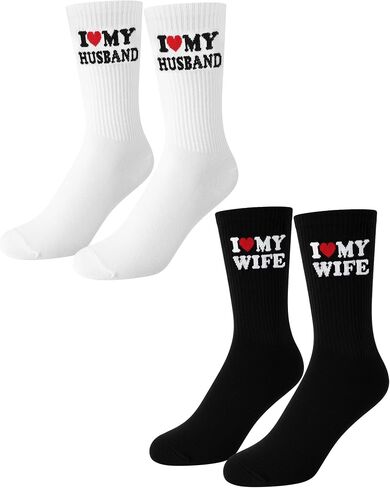 Eurzom 2 Pairs Gift for Husband Boyfriend Funny Couple Socks for Him Her Romantic Gift Ideas for Anniversary Birthday Wedding in Kuwait