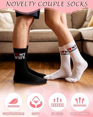 Eurzom 2 Pairs Gift for Husband Boyfriend Funny Couple Socks for Him Her Romantic Gift Ideas for Anniversary Birthday Wedding in Kuwait