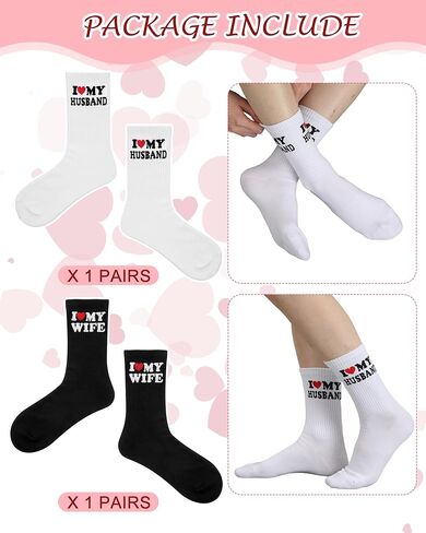 Eurzom 2 Pairs Gift for Husband Boyfriend Funny Couple Socks for Him Her Romantic Gift Ideas for Anniversary Birthday Wedding in Kuwait