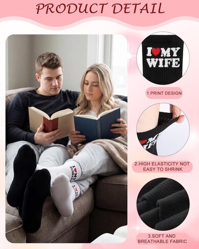 Eurzom 2 Pairs Gift for Husband Boyfriend Funny Couple Socks for Him Her Romantic Gift Ideas for Anniversary Birthday Wedding in Kuwait