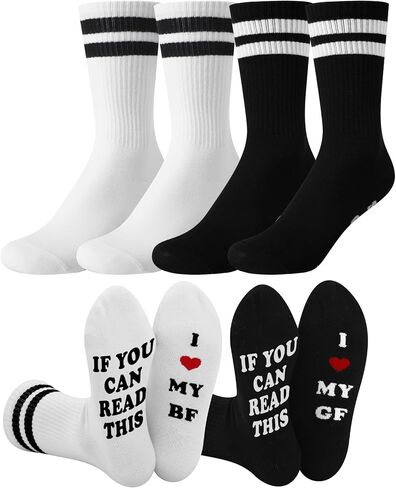 Eurzom 2 Pairs Gift for Husband Boyfriend Funny Couple Socks for Him Her Romantic Gift Ideas for Anniversary Birthday Wedding in Kuwait