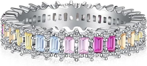Lab Grown Diamond Colorful Rainbow Ring, 18K White Gold Plated D Color VVS1 Clarity Simulated Rings for Women Anniversary, Eternity Colorful Ring, Rainbow Jewelry Gifts in Kuwait