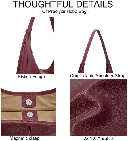 Vegan Leather Slouchy Hobo Purses for Women,Soft Leather Tote Handbags Shoulder Satchel with Tassel Ribbon in Kuwait