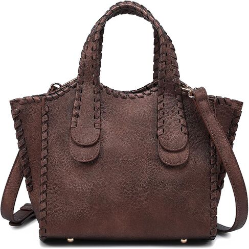 JEN & CO. Marla Whipstitch Satchel Bag for Women Vegan Leather Dual Handles Crossbody Shoulder Purse and Handbag in Kuwait