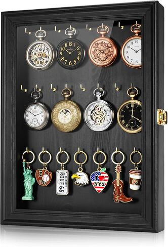 Pocket Watch Display Case, Elegant Keychain Display Stand with 24 Metal Hooks, Wall Mount Display for Pocket Watch Collectors, Unique Gift for Watch Lovers in Saudi Arabia