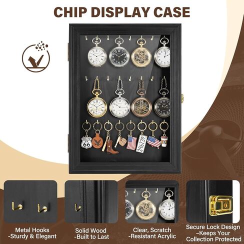 Pocket Watch Display Case, Elegant Keychain Display Stand with 24 Metal Hooks, Wall Mount Display for Pocket Watch Collectors, Unique Gift for Watch Lovers in Saudi Arabia