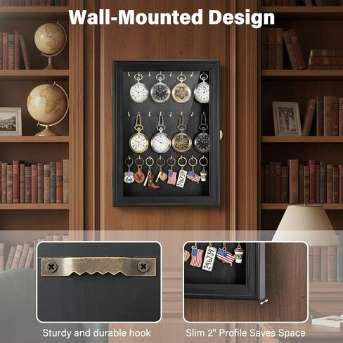 Pocket Watch Display Case, Elegant Keychain Display Stand with 24 Metal Hooks, Wall Mount Display for Pocket Watch Collectors, Unique Gift for Watch Lovers in Saudi Arabia