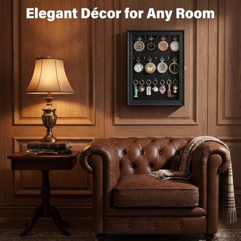 Pocket Watch Display Case, Elegant Keychain Display Stand with 24 Metal Hooks, Wall Mount Display for Pocket Watch Collectors, Unique Gift for Watch Lovers in Saudi Arabia