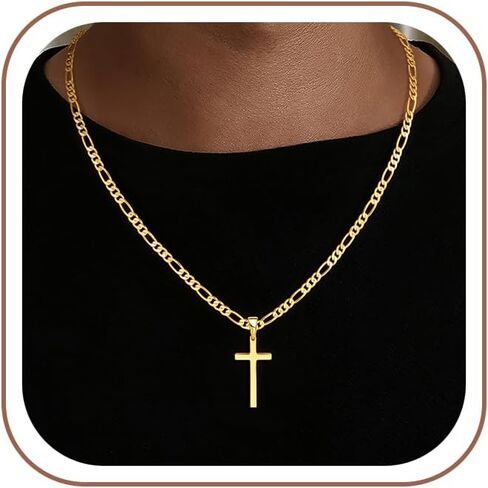 HIMSTORY 925 Sterling Silver Cross Necklace for Men Women, 5MM Durable Figaro Chain Cross Pendant Necklace for Men Women Jewelry Gifts for Boyfriend Father Husband in Saudi Arabia