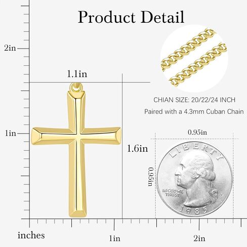 Mens Cross Necklaces Gold Cross Necklace for Men 14K Gold Cross Chain for Men Paired with 4.3mm Cuban Link Chain for Men Dainty Gold Crosses Pendant Necklace for Mens Necklaces 20/22/24in in Saudi Arabia