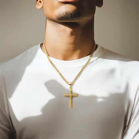 Mens Cross Necklaces Gold Cross Necklace for Men 14K Gold Cross Chain for Men Paired with 4.3mm Cuban Link Chain for Men Dainty Gold Crosses Pendant Necklace for Mens Necklaces 20/22/24in in Saudi Arabia