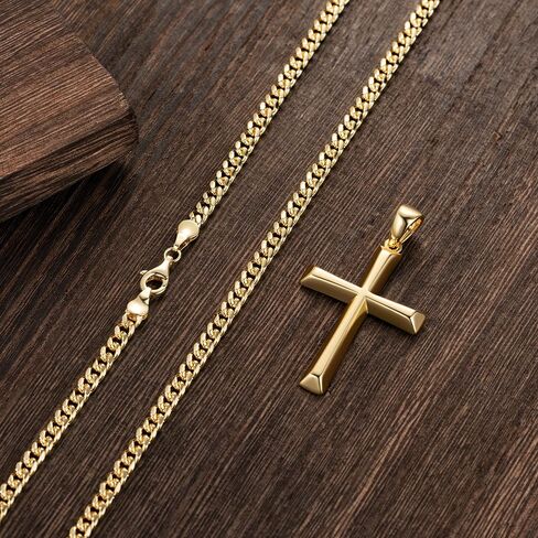 Mens Cross Necklaces Gold Cross Necklace for Men 14K Gold Cross Chain for Men Paired with 4.3mm Cuban Link Chain for Men Dainty Gold Crosses Pendant Necklace for Mens Necklaces 20/22/24in in Saudi Arabia