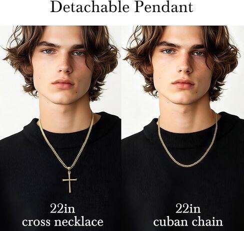 Mens Cross Necklaces Gold Cross Necklace for Men 14K Gold Cross Chain for Men Paired with 4.3mm Cuban Link Chain for Men Dainty Gold Crosses Pendant Necklace for Mens Necklaces 20/22/24in in Saudi Arabia