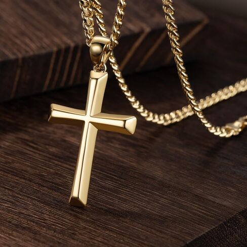 Mens Cross Necklaces Gold Cross Necklace for Men 14K Gold Cross Chain for Men Paired with 4.3mm Cuban Link Chain for Men Dainty Gold Crosses Pendant Necklace for Mens Necklaces 20/22/24in in Saudi Arabia