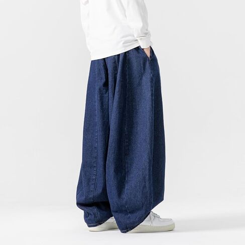 GURUNVANI Men’s Baggy Jeans with Elastic Waist Streetwear | vintage denim pants, deep pockets, hip hop style, skateboard pants, casual daily wear, elastic drawstring waistband in Kuwait