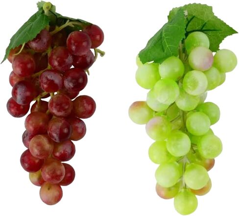 2 Bunches Decorative Artificial Grapes Plastic Hanging Grapes Green and Red Fake Grapes Faux Fruit Centerpieces Props Simulated Fruit Ornaments for Home Kitchen in Saudi Arabia