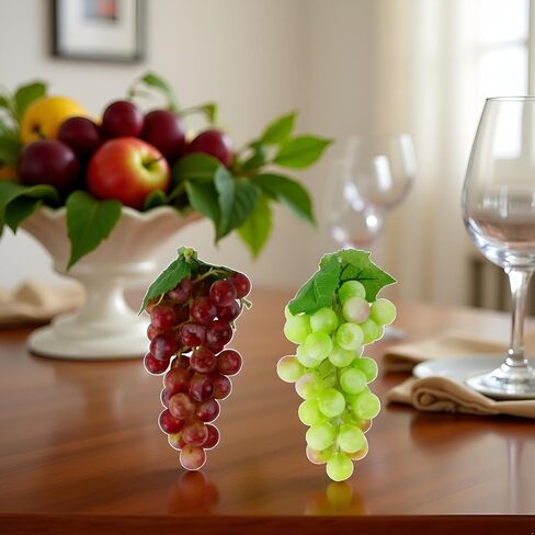 2 Bunches Decorative Artificial Grapes Plastic Hanging Grapes Green and Red Fake Grapes Faux Fruit Centerpieces Props Simulated Fruit Ornaments for Home Kitchen in Saudi Arabia