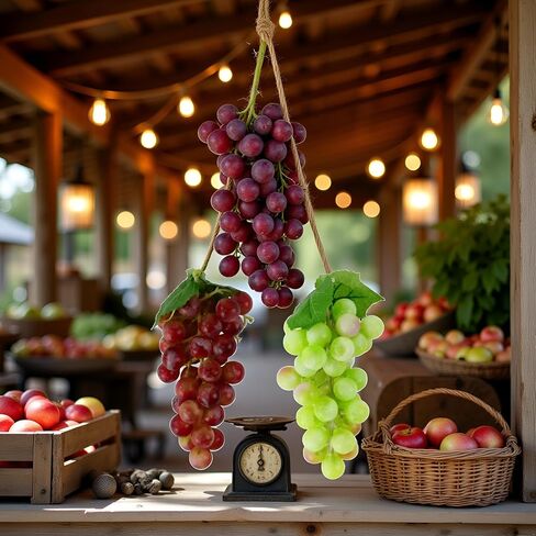 2 Bunches Decorative Artificial Grapes Plastic Hanging Grapes Green and Red Fake Grapes Faux Fruit Centerpieces Props Simulated Fruit Ornaments for Home Kitchen in Saudi Arabia