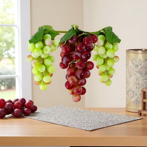 2 Bunches Decorative Artificial Grapes Plastic Hanging Grapes Green and Red Fake Grapes Faux Fruit Centerpieces Props Simulated Fruit Ornaments for Home Kitchen in Saudi Arabia