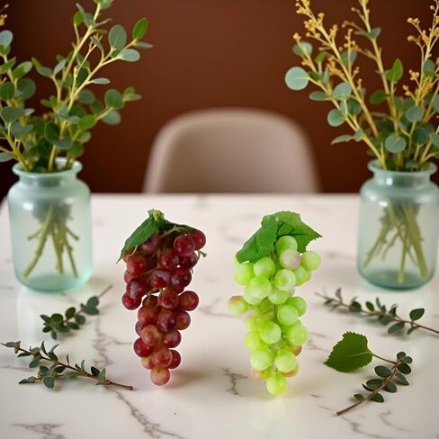 2 Bunches Decorative Artificial Grapes Plastic Hanging Grapes Green and Red Fake Grapes Faux Fruit Centerpieces Props Simulated Fruit Ornaments for Home Kitchen in Saudi Arabia